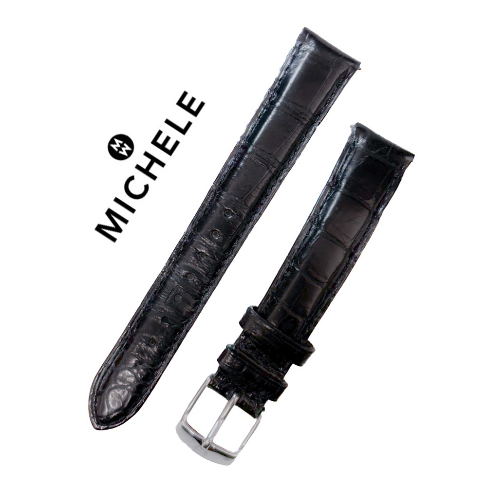 Auth Michele 16mm Gorgeous Genuine Black Alligator Leather Watch Band Strap